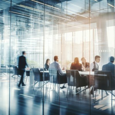 Blurred business people meeting in modern office building conference room